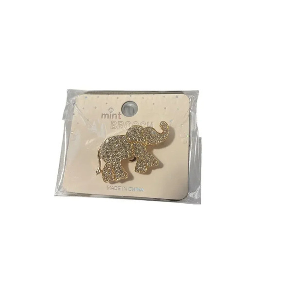 MINT SPARKLE ELPHANT BROOCH GOLD PLATED - Picture 1 of 1